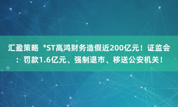 汇盈策略  *ST高鸿财务造假近200亿元！证监会：罚款1.6亿元、强制退市、移送公安机关！